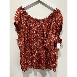 Old Navy Top Women 4X Brown Floral Peasant‎ Cottagecore Floral Fairy Boho NEW